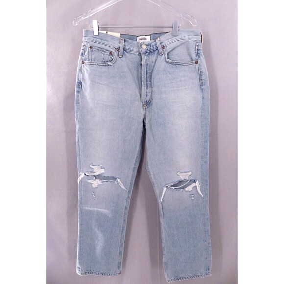 AGOLDE 30 Jeans Riley High Rise Straight Crop In Clear Skies Button Fly NWT - Picture 1 of 11